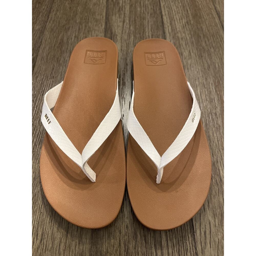Reef Cushion Court Flip Flops Women's Size 10 White Synthetic Rubber Comfort